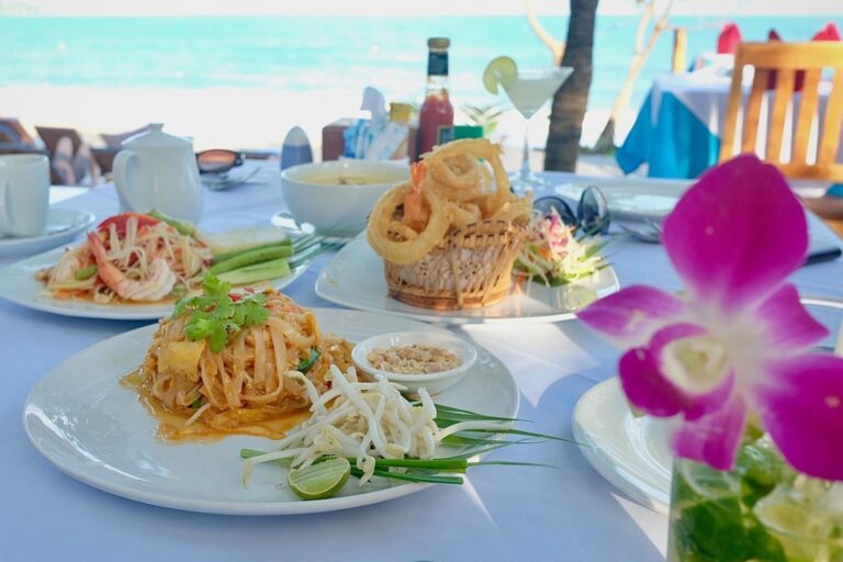 A table with plates of food on it